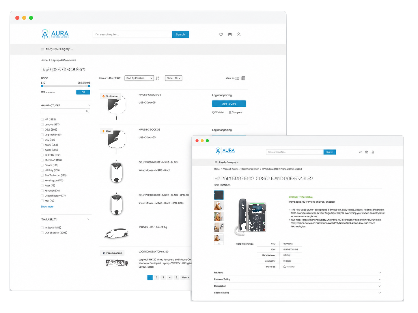 The Aura Procurement Portal product catalogue and ordering interface