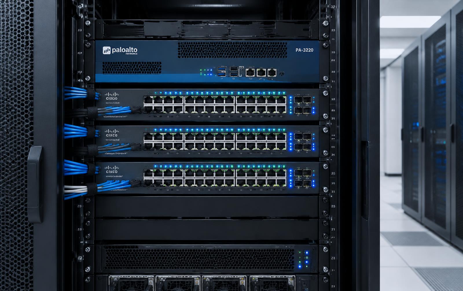 Enterprise firewall and network switches in a server rack